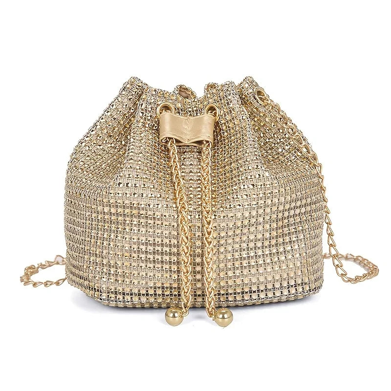 Women's Crossbody Bag with Embellished Cord Strass, Multifunctional Bucket Bag Formal Daily Use Good Vibrations