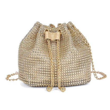 Women's Crossbody Bag with Embellished Cord Strass, Multifunctional Bucket Bag Formal Daily Use Good Vibrations