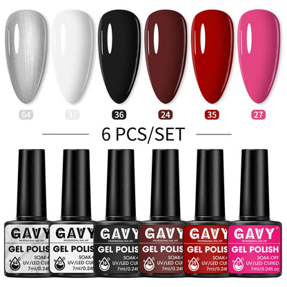 GAVY 6-piece quick-drying nail polish set, with high glossiness, perfect for DIY manicures at home or in the salon. Good Vibrations