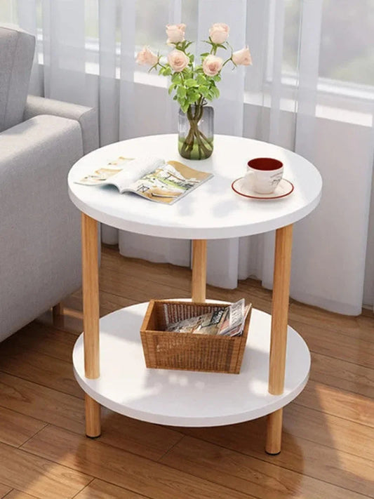 Wooden Modern Round Square Bedside Table Double-Layer Nightstand Home Office Bedroom Living Room Sofa Side Table Coffee Table Good Vibrations
