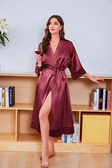 New Silk Satin Lace Robes White Bridesmaid Bride Robes Bridesmaid Robes Wedding Long Robe Bathrobe Good Vibrations