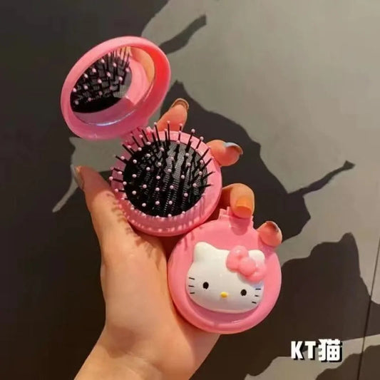 Hello kitty Kuromi My melody cute cartoon foldable comb mirror one-piece creative student portable dormitory make-up mirror Good Vibrations