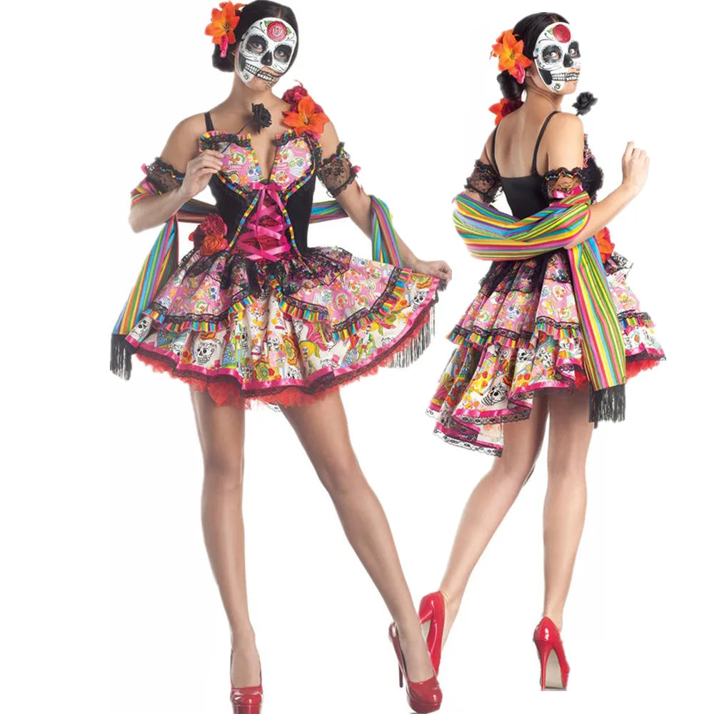 Halloween Costumes for Women Skull Flower Fairy Ghosts Bride Dress Mexico Day Of The Dead Skull Zombie Vampire Cosplay Good Vibrations