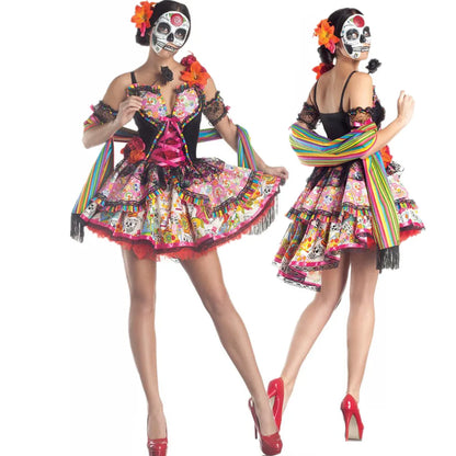 Halloween Costumes for Women Skull Flower Fairy Ghosts Bride Dress Mexico Day Of The Dead Skull Zombie Vampire Cosplay Good Vibrations