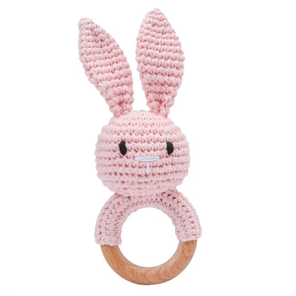 Baby Crochet Rattle Wooden Teether Toy BPA Free Wood Rodent Rabbit Rattle Baby Mobile Play Gym Newborn Educational Music Toys Good Vibrations