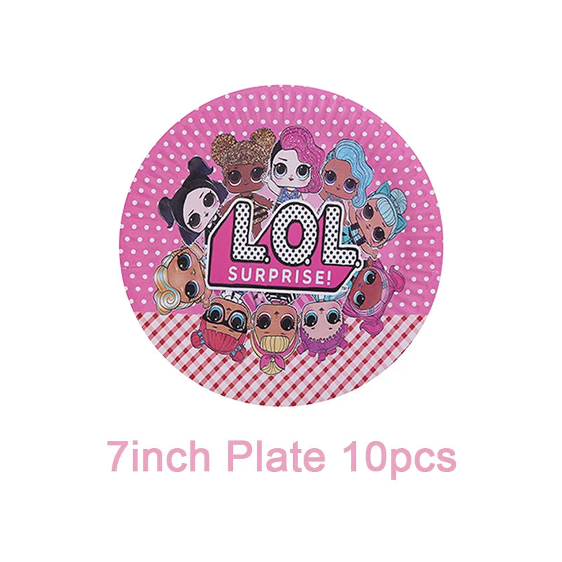 Girl Surprise Theme Backdrop Cute Shiny Doll Birthday Party Decoration Pink Latex Balloon Disposable Tableware Plate Cake Topper Good Vibrations