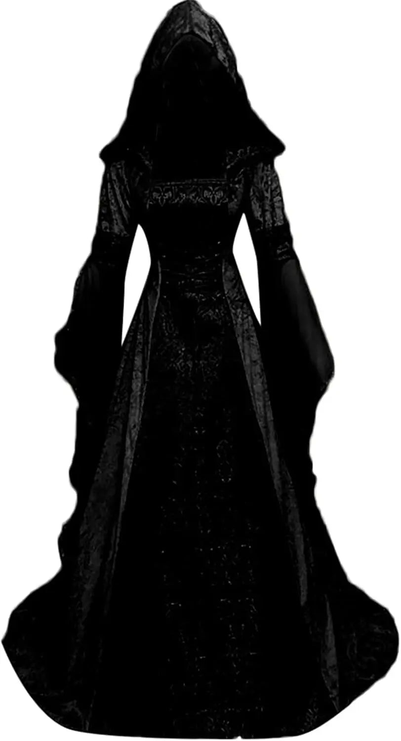 Halloween Women Hooded Gothic Dress Costume Cosplay Medieval Corset Renaissance Victorian Dresses Retro Style Holiday Party Good Vibrations