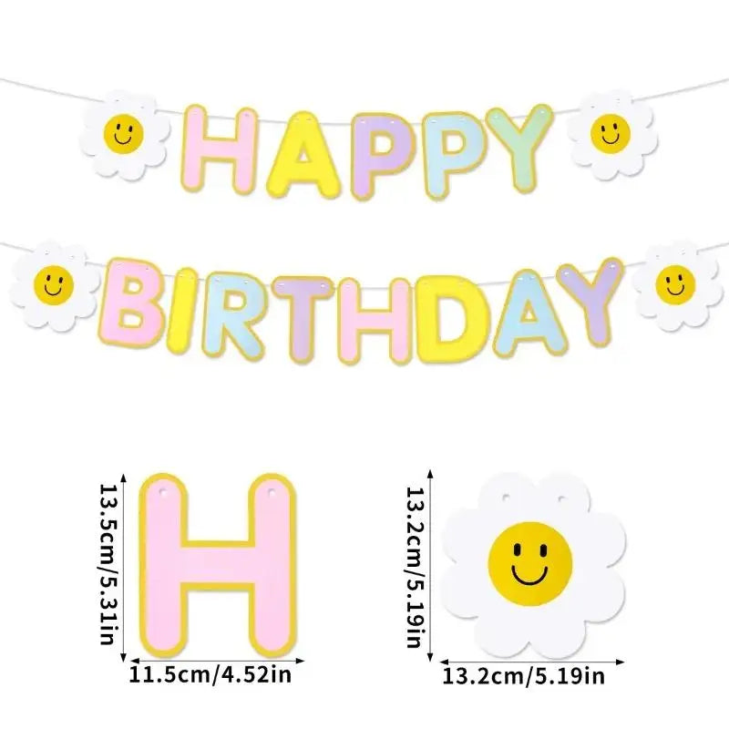 1Pc Daisy Happy Birthday Banner Colorful Flag Garland Kids Adults Birthday Scene Decor Photo Booth Prop Good Vibrations