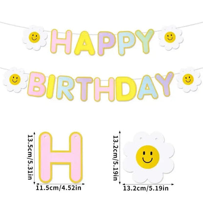 1Pc Daisy Happy Birthday Banner Colorful Flag Garland Kids Adults Birthday Scene Decor Photo Booth Prop Good Vibrations