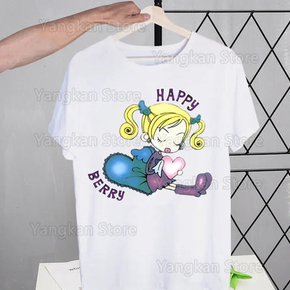 Polly Pocket Print T-Shirt Casual Crew Neck Short Sleeve T-Shirt Women's Clothing Good Vibrations