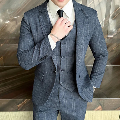 Quality Three-piece Suit Vest Trousers Set for Men Korean Fashion Slim Fit Business Casual Wedding Handsome Style