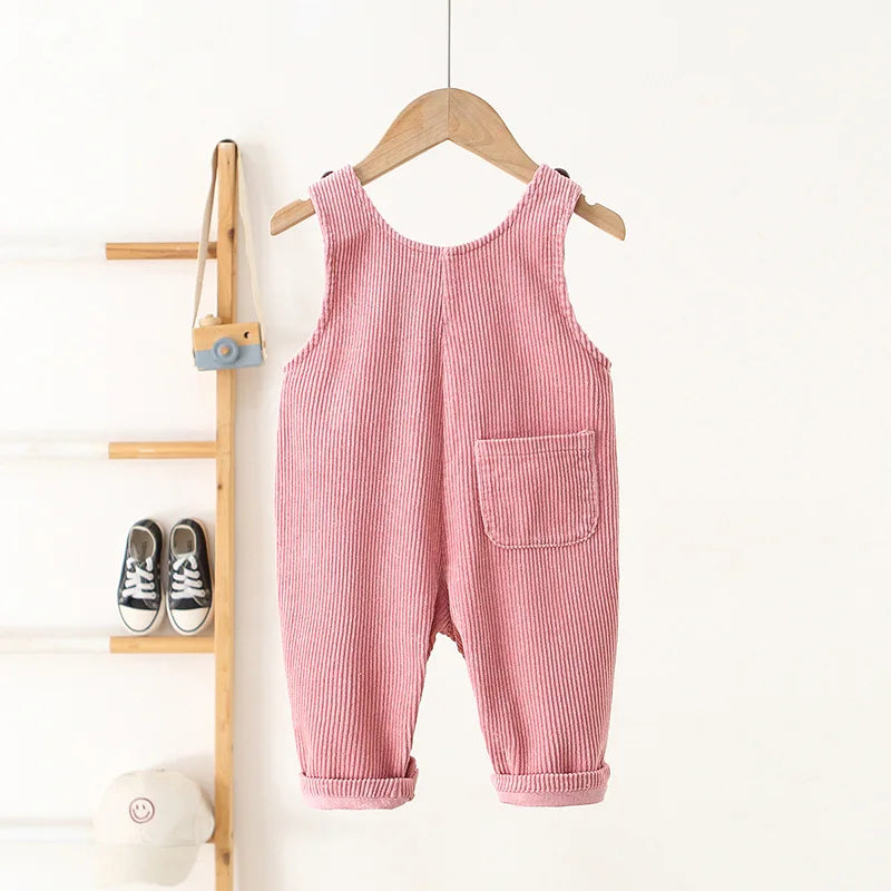 1-4Y Autumn Kids Clothes Korean Style Girls Overalls Corduroy Girls Jumpsuits Embroidery Kids Outfit Good Vibrations