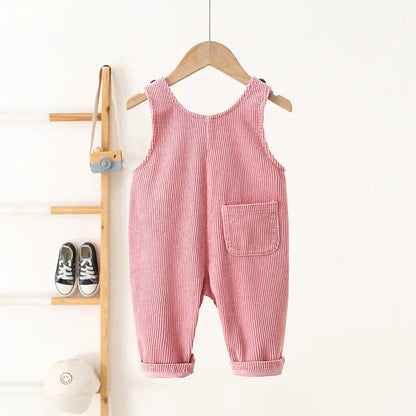 1-4Y Autumn Kids Clothes Korean Style Girls Overalls Corduroy Girls Jumpsuits Embroidery Kids Outfit Good Vibrations