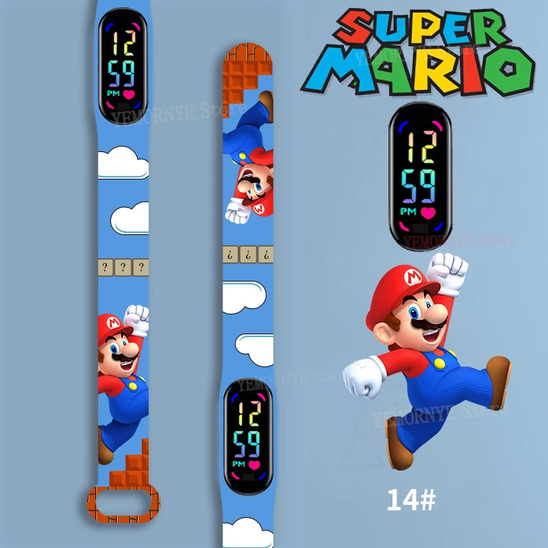 Mario Bros Children's Watches Action Figures Luigi Princess Peach Yoshi Bowser kids Sport Wristband Waterproof Digital Watch Toy Good Vibrations