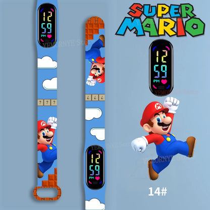 Mario Bros Children's Watches Action Figures Luigi Princess Peach Yoshi Bowser kids Sport Wristband Waterproof Digital Watch Toy Good Vibrations