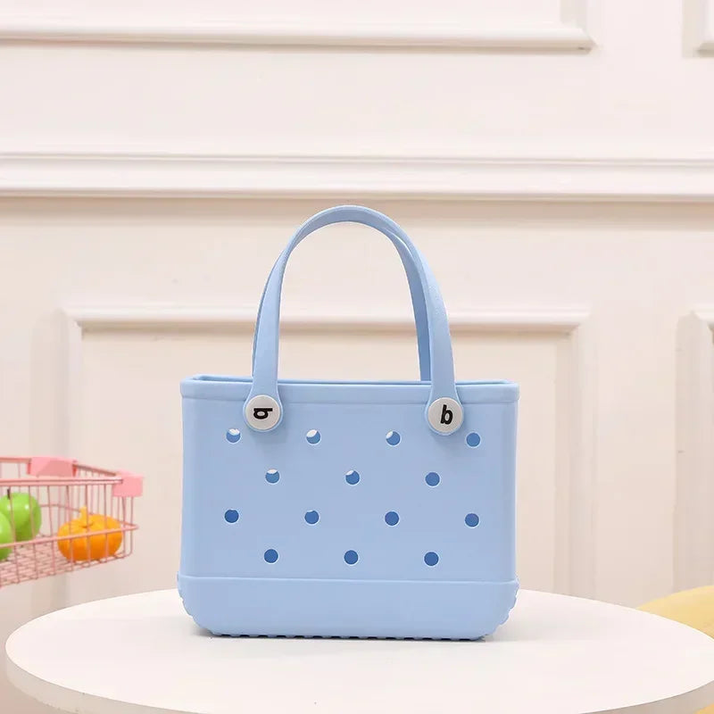EVA Waterproof Summer Storage Basket Mini Kid Beach Bogg Bag Women Shopping Bag Picnic Rubber Jelly Tote Bogg Bag Kid Purses Good Vibrations