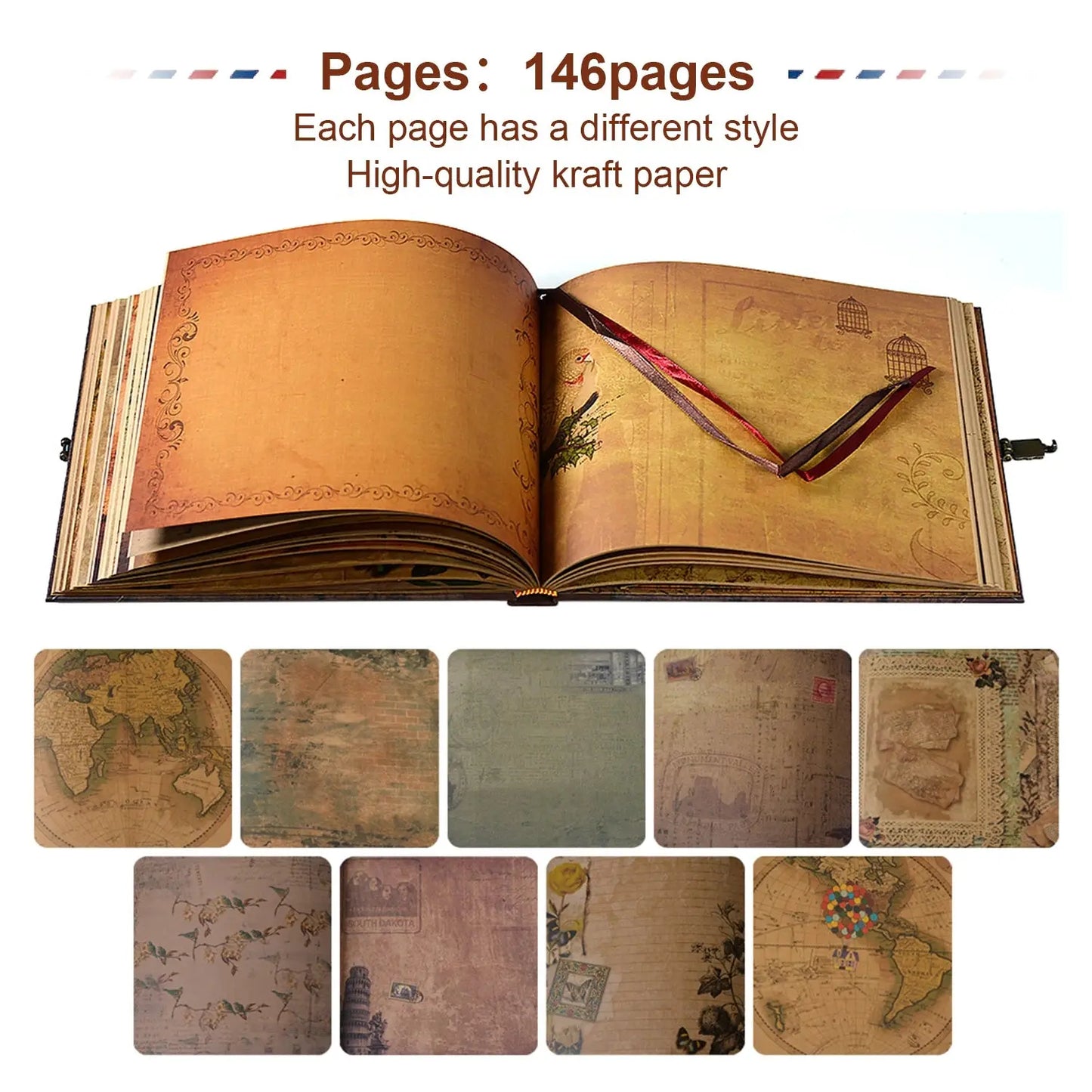 146 Pages Photo Album DIY Handmade Scrapbook Our Adventure Book Retro Kraft Album Anniversary Wedding Guest Book Memory Gift Good Vibrations