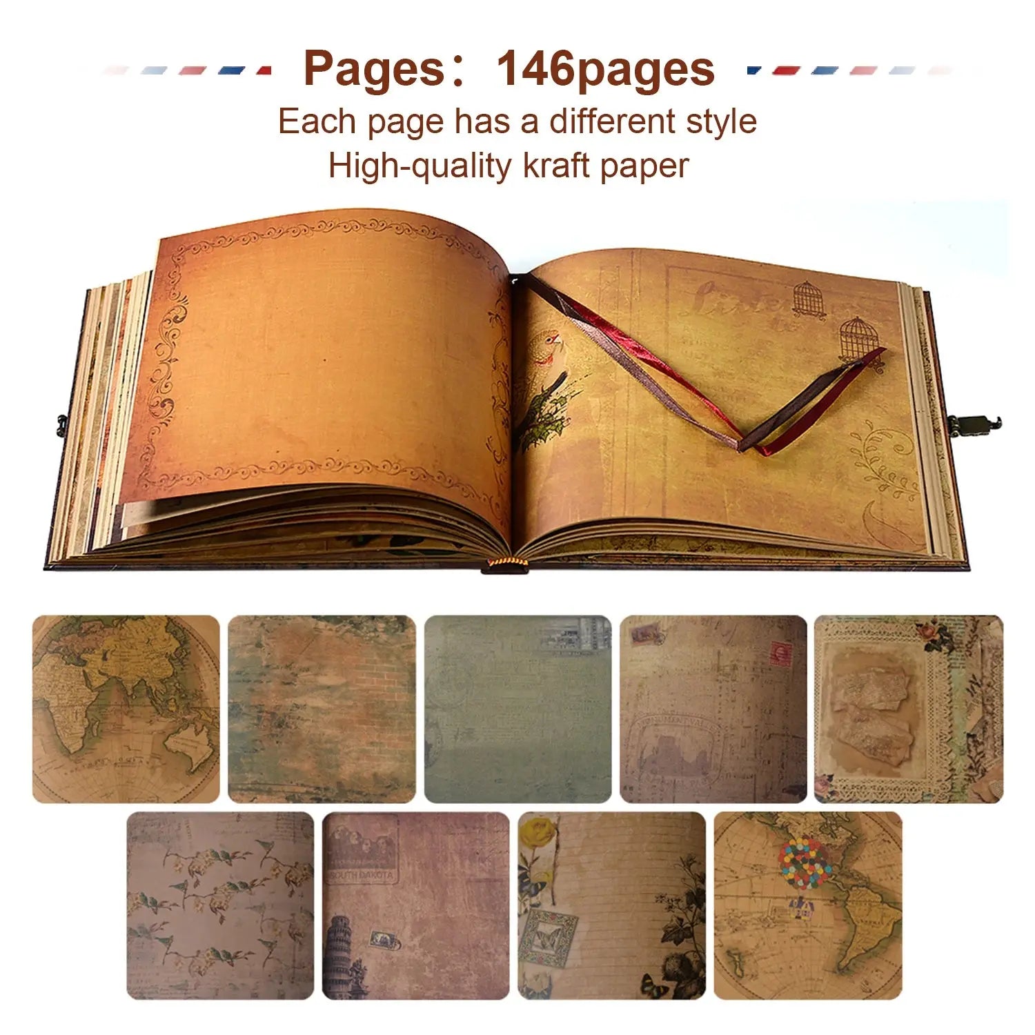146 Pages Photo Album DIY Handmade Scrapbook Our Adventure Book Retro Kraft Album Anniversary Wedding Guest Book Memory Gift Good Vibrations