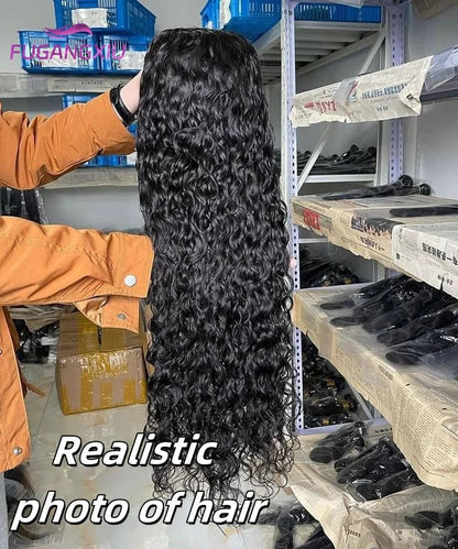 Water Wave Human Hair Wigs with Bangs None Lace Front Wigs Glueless Wigs Virgin Hair for Women 180% Machine Made Wigs Natural Good Vibrations