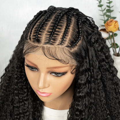 Knotless Braided Wigs With Curly Hair 13x6 Synthetic Braided Wigs Cornrows Wigs Afro Kinky Curly  Braided Wigs For Black Women Good Vibrations