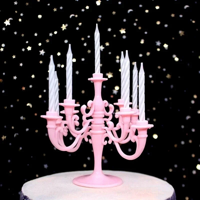 9PCS Candles and Candlestick Bracket 1 Set Cake Topper Birthday Party Cake Candle Holders Toppers Decoration Good Vibrations