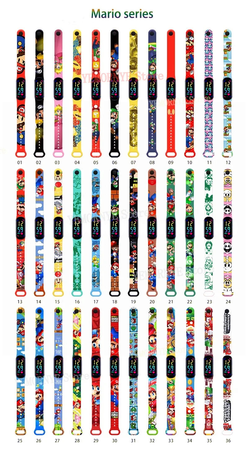 Mario Bros Children's Watches Action Figures Luigi Princess Peach Yoshi Bowser kids Sport Wristband Waterproof Digital Watch Toy Good Vibrations