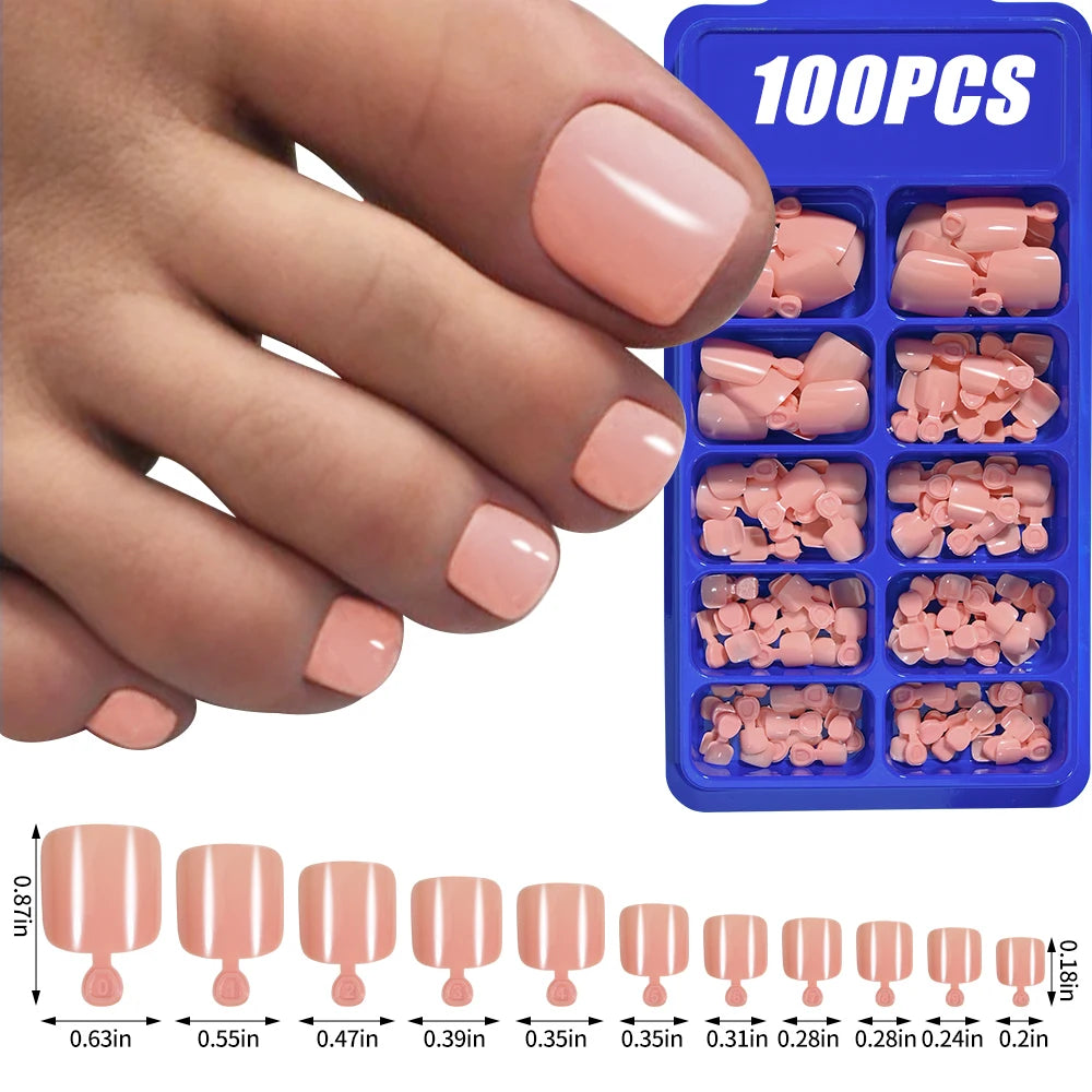 100Pcs Light Pink Press on Nails Short Medium Square Wearable Fake Nails Tips 10 sizes Full Cover False Nails Finger Decoration Good Vibrations