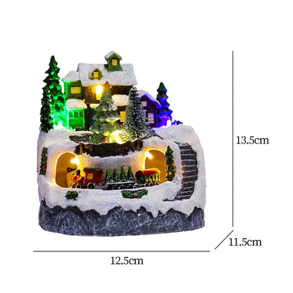 Christmas Village House Snow Tree Scene Lights Up Holiday Decoration Resin Collection for Living Room Restaurant Festival Good Vibrations