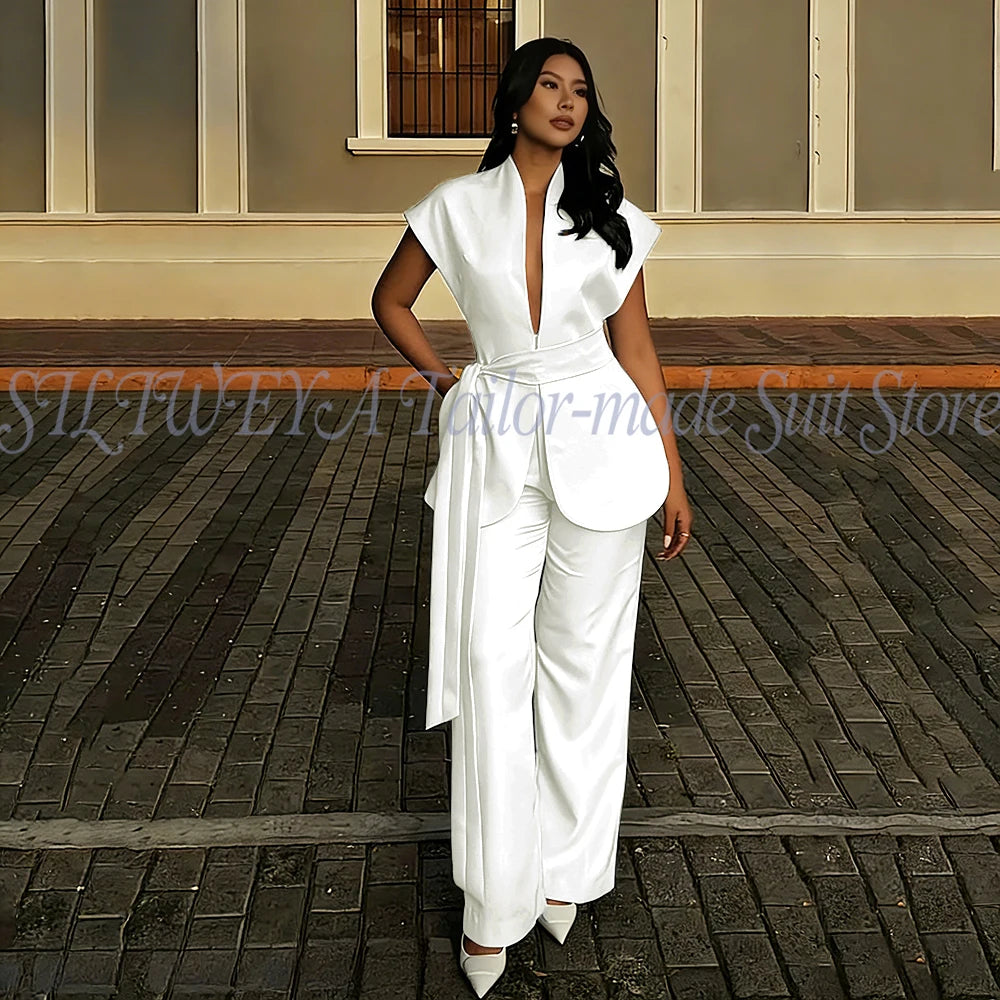 Modern Women Suits For Wedding Business Fashion 2 Pieces Sets Elegant Women's Sets Outfits Short Sleeves Jacket Pants Customized Good Vibrations