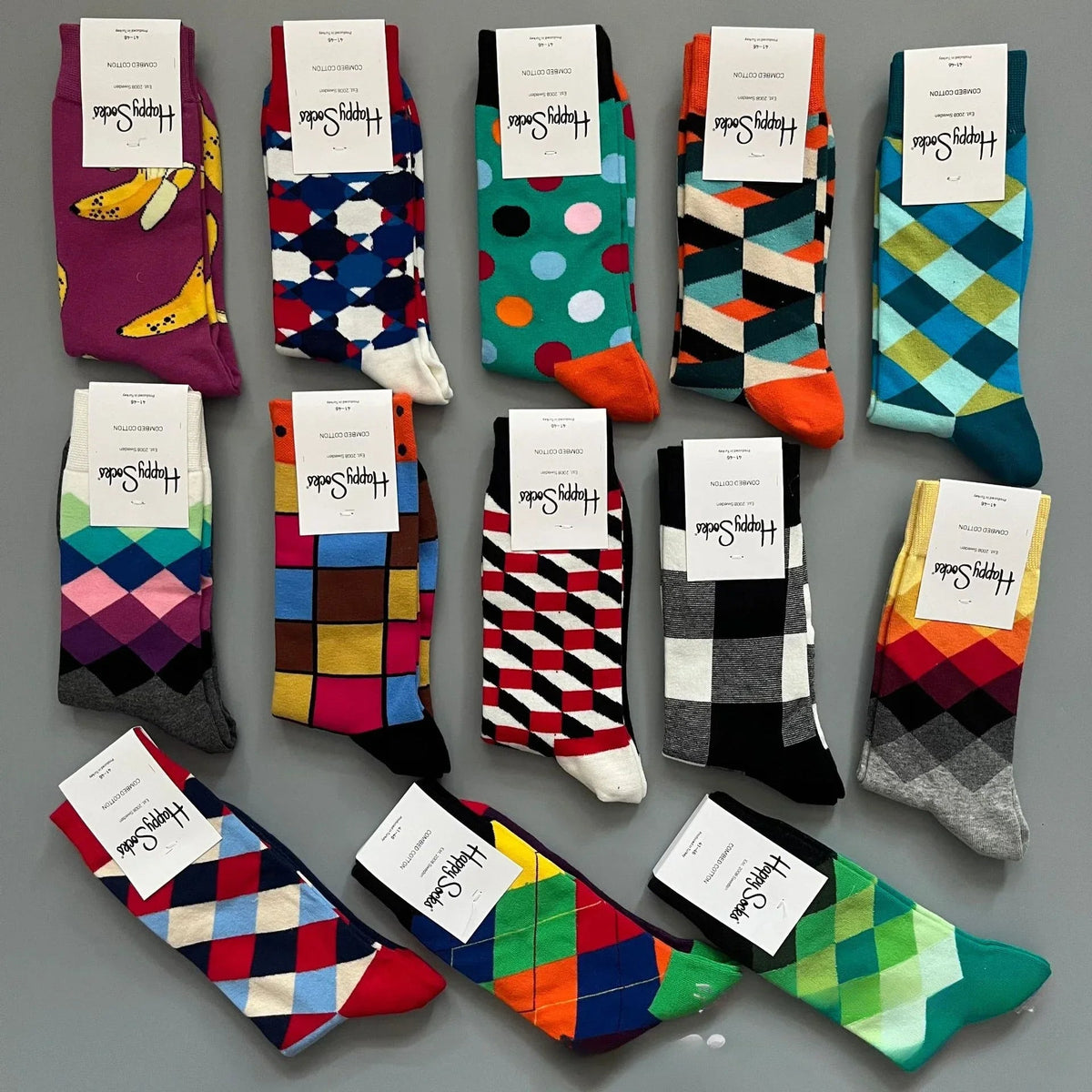 Cotton Happy Socks Men's Classic Crew Sock Shoe Size 10 - 13 Soft Good Vibrations