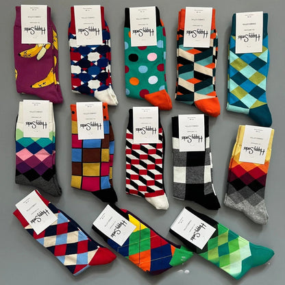 Cotton Happy Socks Men's Classic Crew Sock Shoe Size 10 - 13 Soft Good Vibrations