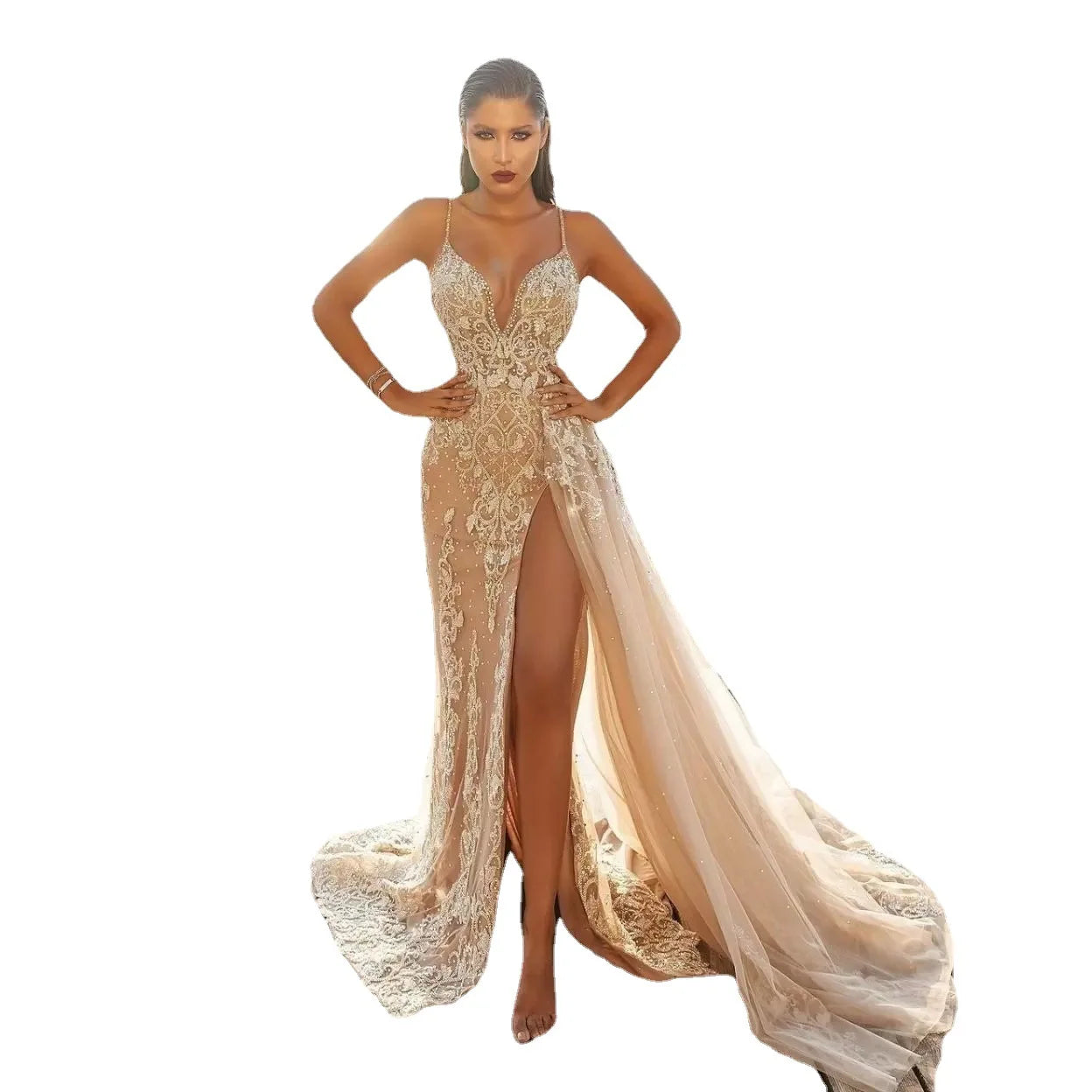 Wedding Party Dress Female Evening Elegant Sexy Deep V Neck Strap Sleeveless Sequined Long Maxi Dresses for Women 2024 Good Vibrations