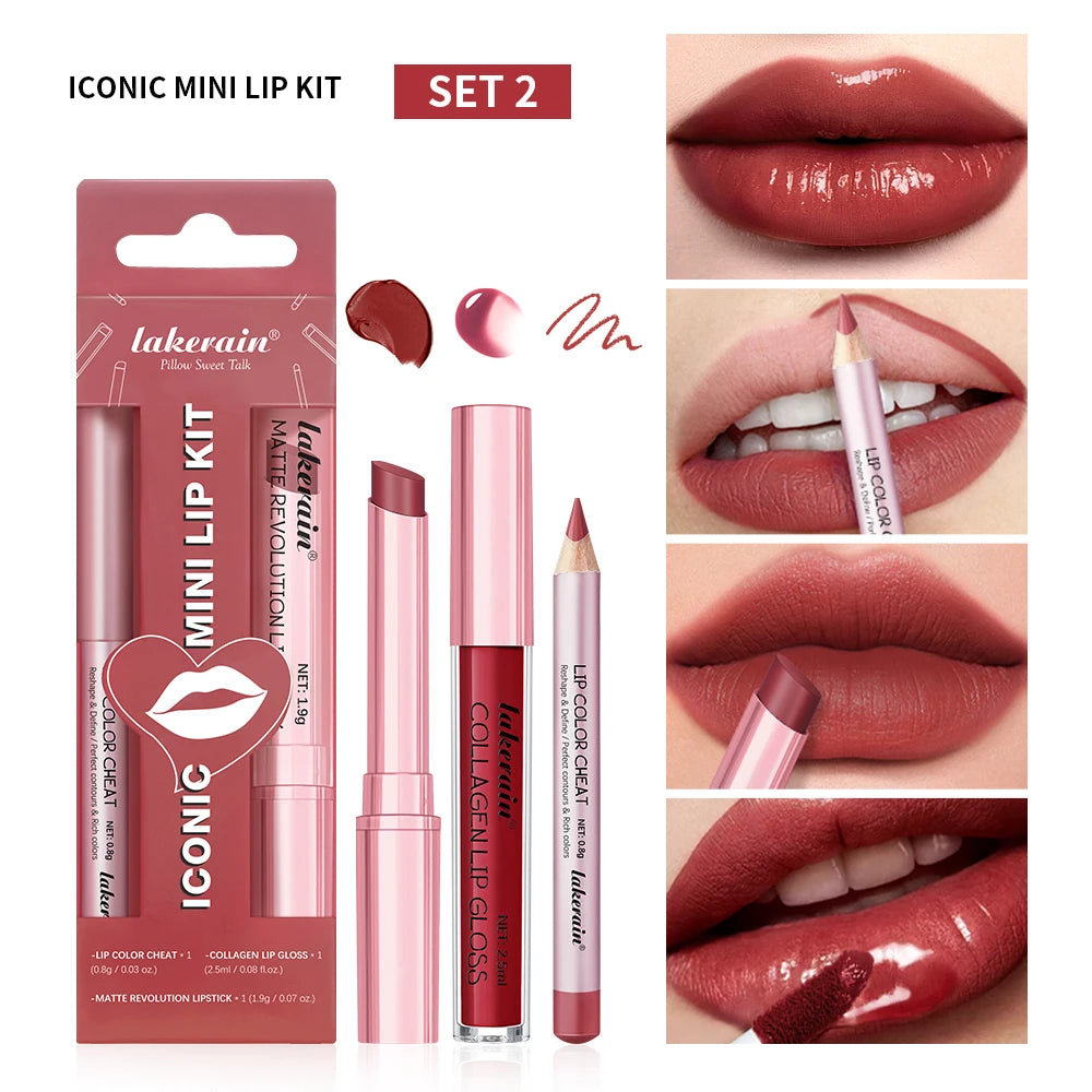 Lip Combo Matte Lipstick + Lip Liner Pen Lip Gloss Set Hydrating Matte Waterproof Long Lasting Lip lipstick set Lip Makeup Set Good Vibrations
