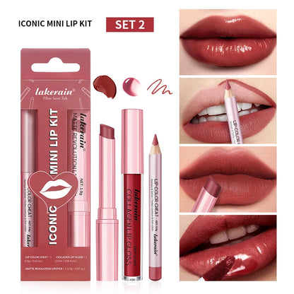 Lip Combo Matte Lipstick + Lip Liner Pen Lip Gloss Set Hydrating Matte Waterproof Long Lasting Lip lipstick set Lip Makeup Set Good Vibrations