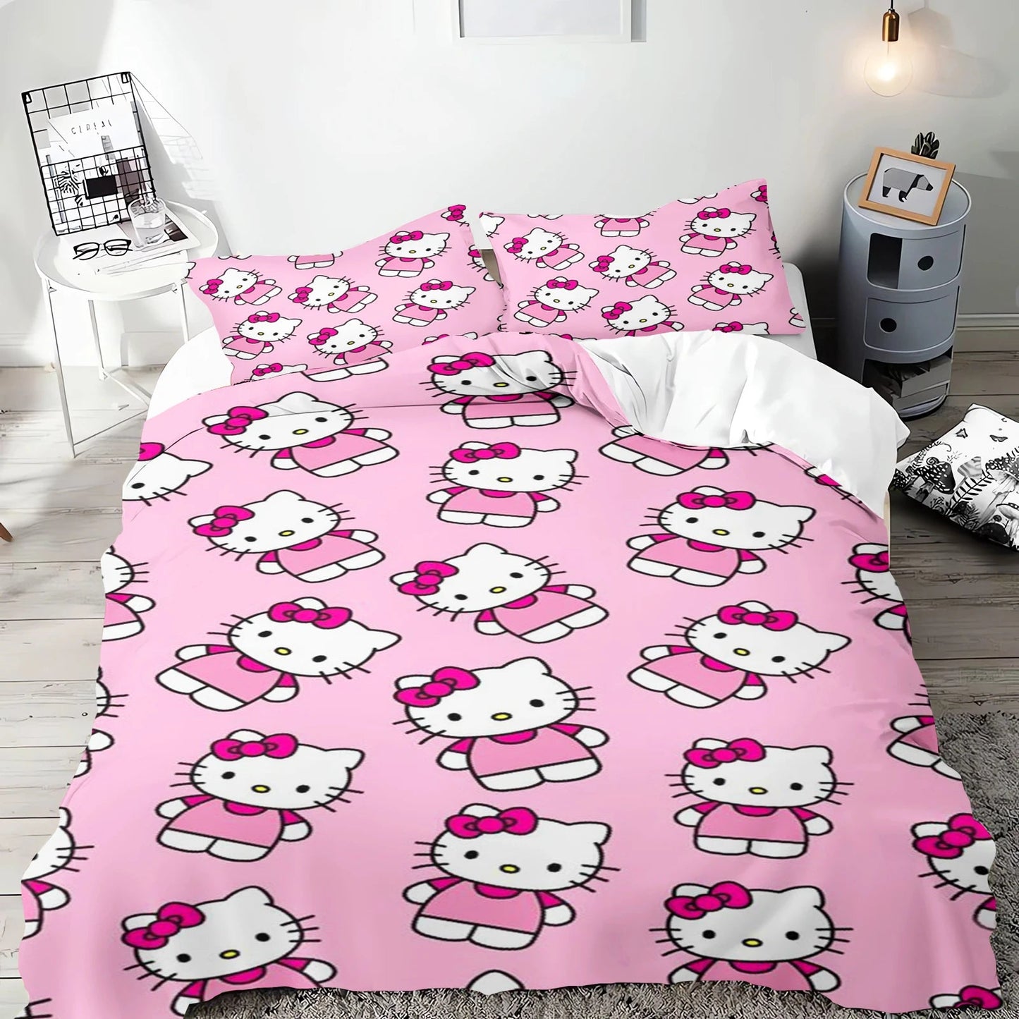 Hello Kitty Duvet Cover Set Bedding Comforter Sets King Size 3D Children'S Bedding Set Good Vibrations