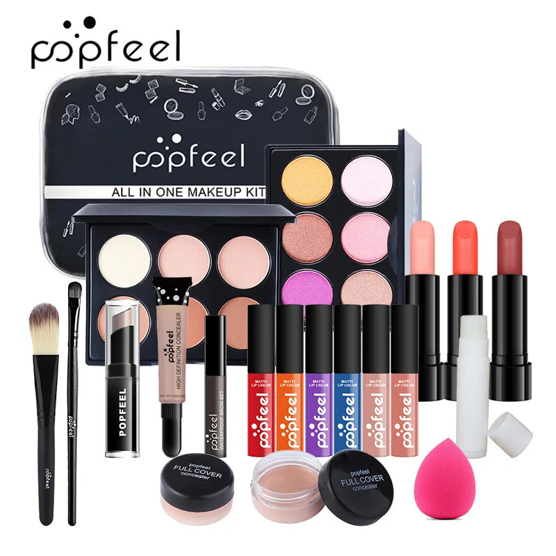 POPFEEL All-in-One Makeup Kit Gift Set with Eyeshadow Palette Foundation Lip Gloss Blush Brushes Eyeliner and More Beauty Gifts Good Vibrations