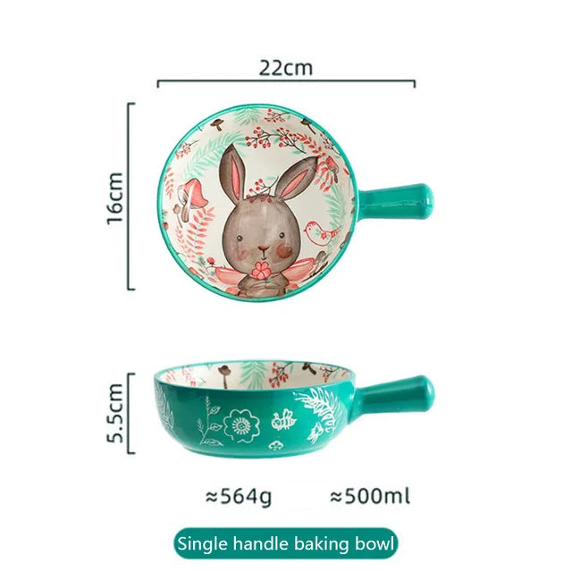 Ceramic Bakeware With Handle Forest Animals Baking Pan  Underglaze  Kitchen Tableware Salad Bowl Au Gratin Dishes Good Vibrations