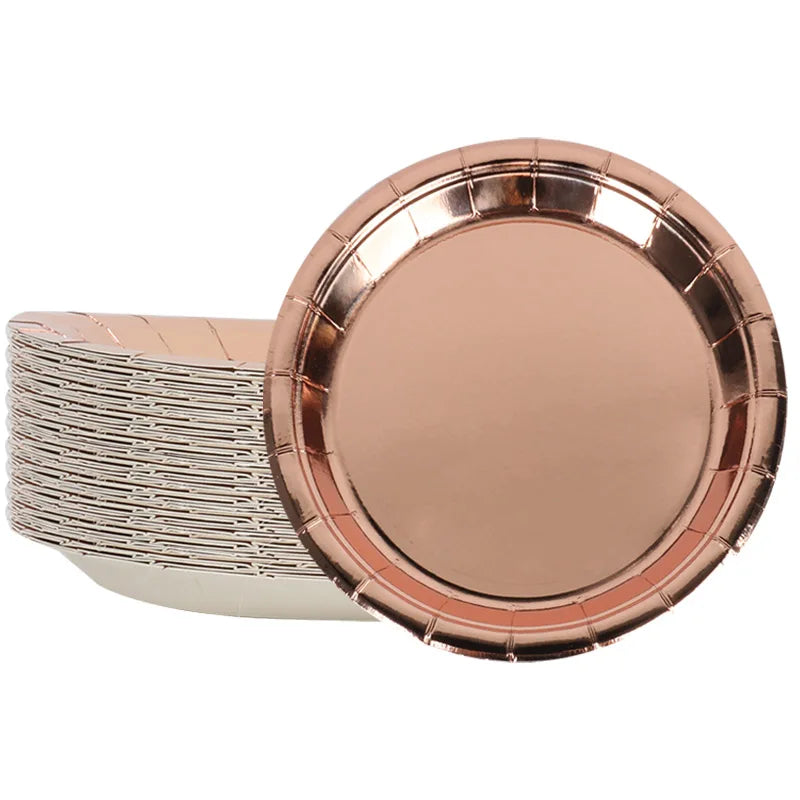 Rose Gold Disposable Tableware Diamond Pattern Paper Cups Plates Straws Table Decoration Wedding Birthday Party Supplies Good Vibrations