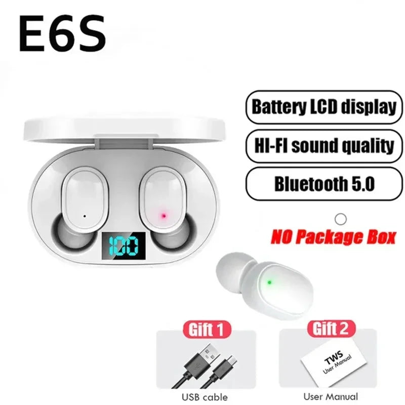 TWS E6S Fone Bluetooth Earphones Wireless Bluetooth Headset Noise Cancelling Headset with Mic Headphones for Xiaomi Huawei Oppo Good Vibrations
