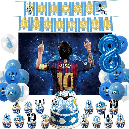 Soccer Party Supplies Superstar Messi Football Birthday Party Decoration Disposable Tableware Tablecloth Plates Cup Backdrop Good Vibrations