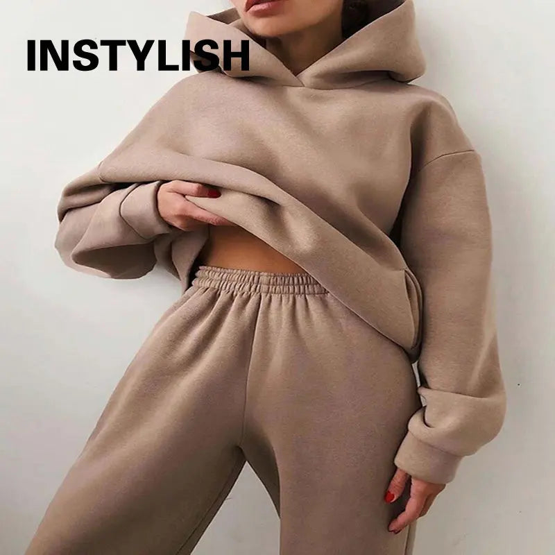 Women Two Piece Sets Tracksuit 2022 Autumn Casual Solid Long Sleeve Hoodie Sweatshirts Female Fashion Oversized Trouser Suits Good Vibrations