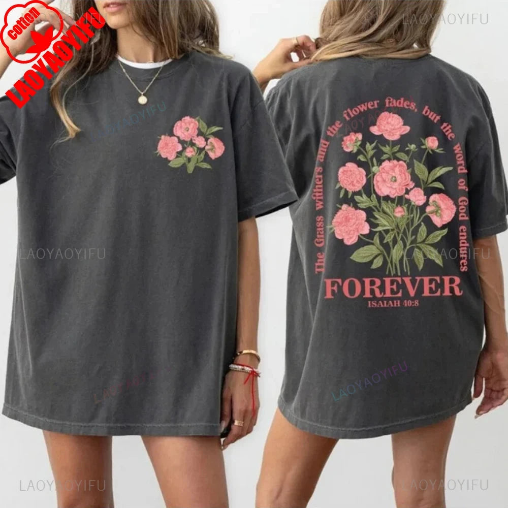 Boho Christian Shirt Women Bible Verse Tshirt Jesus Apparel Vintage Floral Tshirt Flower Graphic Cotton Tee Trendy Clothes Good Vibrations