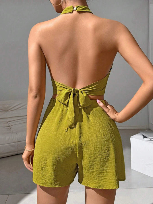 Two-piece Set Women's Solid Color Tee & short, Casual Fashion Cozy Set for Daily Outdoor Wear, Ladies Clothes for Spring Fall Good Vibrations