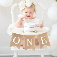 Baby First Birthday Chair Banner Burlap ONE Garland Boy Girl One Year Old Birthday Party Decoration Favors Photo Props Supplies Good Vibrations