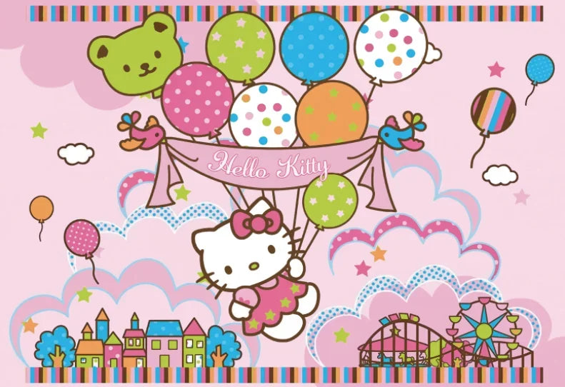 Hello Kitty Theme Girls Birthday Party Disposable Tableware Paper Cup Plate Balloon Kids Favors KT Balloon Party Decor Supplies Good Vibrations