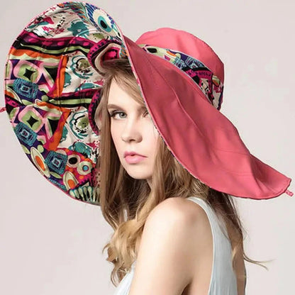 Sun Hats for Women Summer Large Beach Hat Flower Printed Wide Brim Bob Chapeu Panama Feminino Good Vibrations