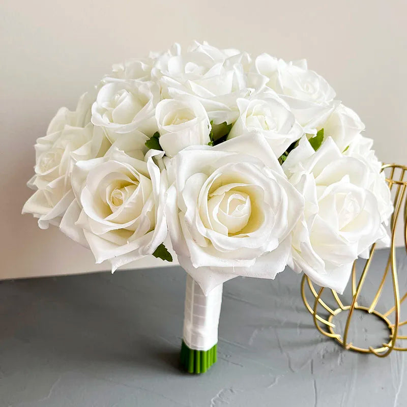 Bride Bridesmaids Bouquet Wedding Flowers Accessories Boutonniere Men White Silk Roses Artificial Bridal Bouquet Centrepiece Good Vibrations