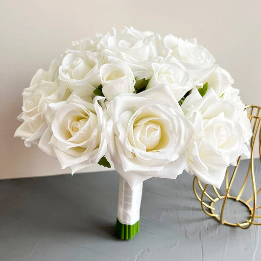 Bride Bridesmaids Bouquet Wedding Flowers Accessories Boutonniere Men White Silk Roses Artificial Bridal Bouquet Centrepiece Good Vibrations
