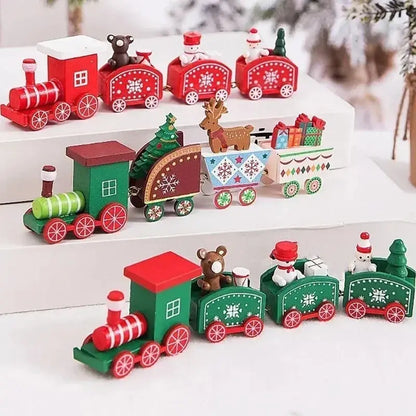 Christmas Train Painted Wooden Plastic  Mini Christmas Tree Train Christmas Decorations Festival Party Xmas Table Top Ornament Good Vibrations
