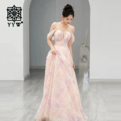 Plus Size Long Evening Dress Exquisite 3D Flowers Prom Dresses Luxury Off Shoulder Formal Occasion Dresses Women Party Dress